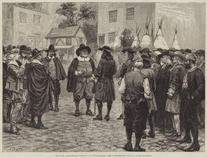 Het Penn Bicentennial Festival in Philadelphia, Penn verwelkomd door de oude Nederlandse kolonisten